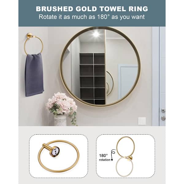 Brushed Gold Wall Mounted Double Towel Rings in Stainless Steel
