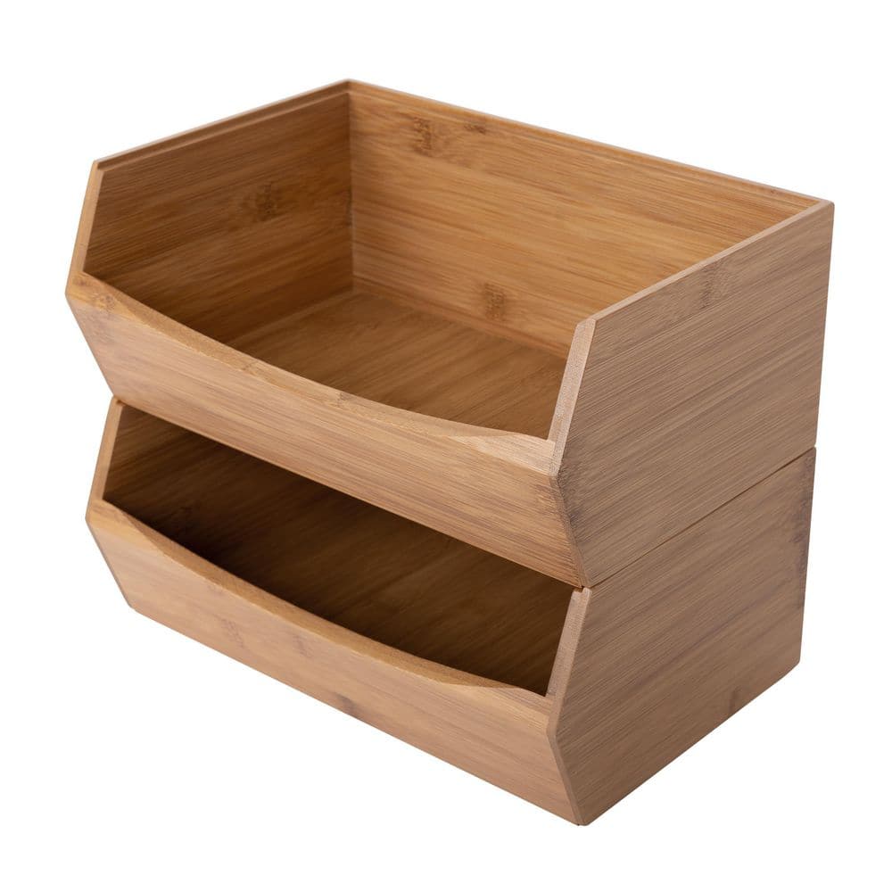 Eco-Friendly Bamboo Stackable Bin Organizer Set, 12" x 8" x 5"