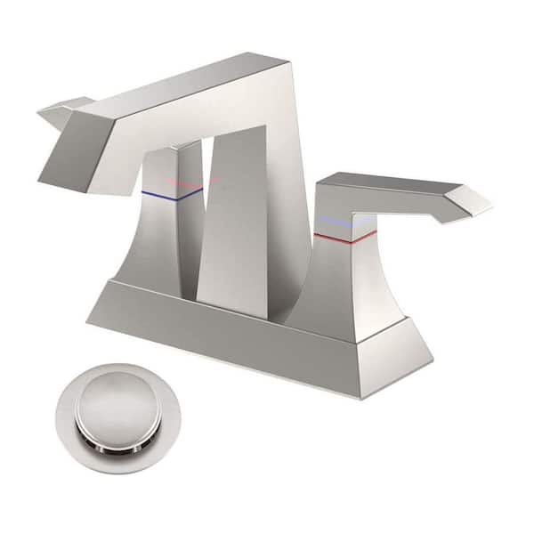cobbe Rotatable 4 in. Centerset Double Handle Bathroom Faucet with Drain Kit Included in Brushed Nickel