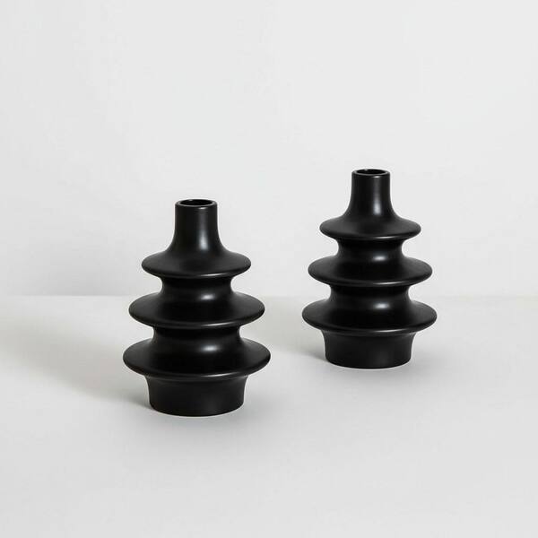 6.7 in. Matte Black Ceramic Vase Set, Minimalist Modern Vases for Table ...
