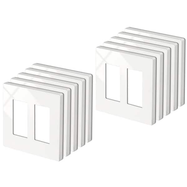10 Pack 4.69" x 4.73" 2-Gang USWP4 Off White Series Screwless Blank Plate Plastic Wall Plate for Light Switch Dimmer USB