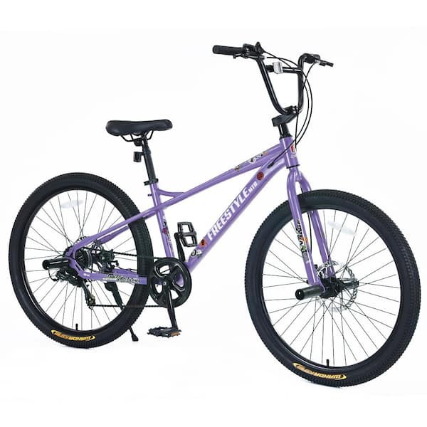 Purple 26 in. Freestyle Kids Bike with Double Disc Brakes for Boys Girls Age 12 Plus Years