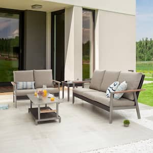 Thermal Transfer 4-Piece Wicker Patio Conversation Set with Khaki Cushions