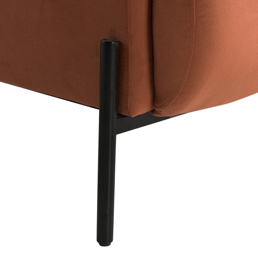 Rust Velvet Barrel Accent Chair with Black Wood Legs