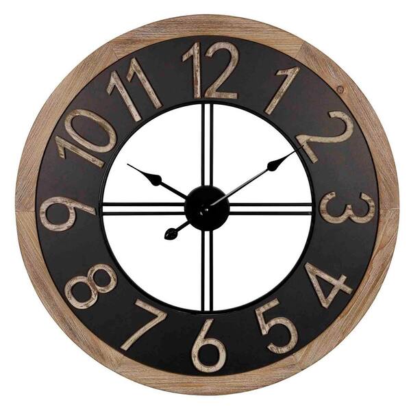 Stratton Home Decor Harold Black Wood and Metal Wall ClockS39167 The
