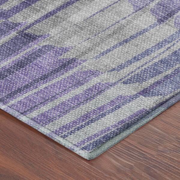 Mayfield Premium Machine Washable Abstract AMF2271 Lavender 8 ft. x 8 ft. Round Rug