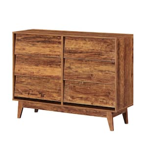 Mid-Century Brown 6-Draw 47.2 in. Chest of Drawers with Bevel Design and Vintage Charm