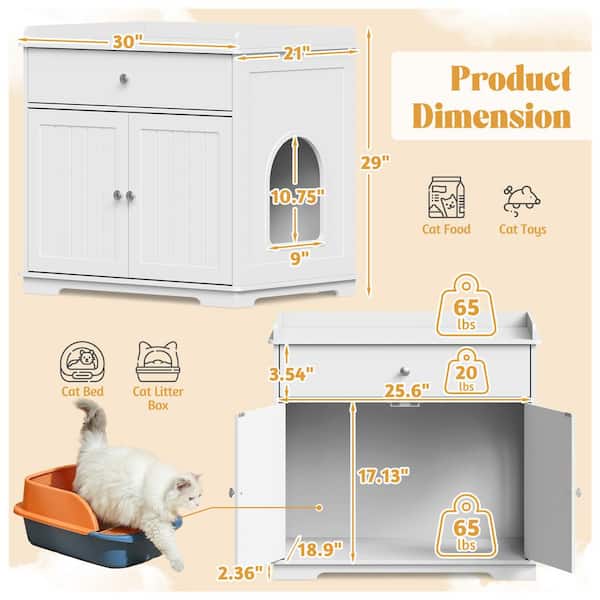 WIAWG 6 in 1 White Cat Hidden Litter Box with Drawer and Shelves, Wood Cat  Litter Box Enclosure Furniture with Litter Catcher Y-THD-180113-02 - The  Home Depot