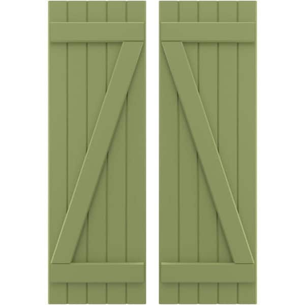Ekena Millwork 17-1/2 in. W x 32 in. H Americraft 5-Board Exterior Real Wood Joined Board and Batten Shutters with Z-Bar in Moss Green