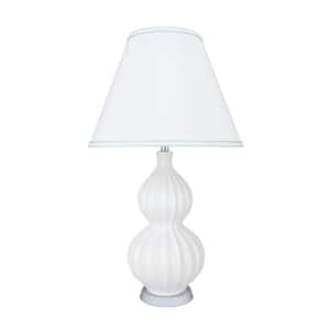 25 in. White Ceramic Table Lamp with Hardback Empire Shaped Lamp Shade in White