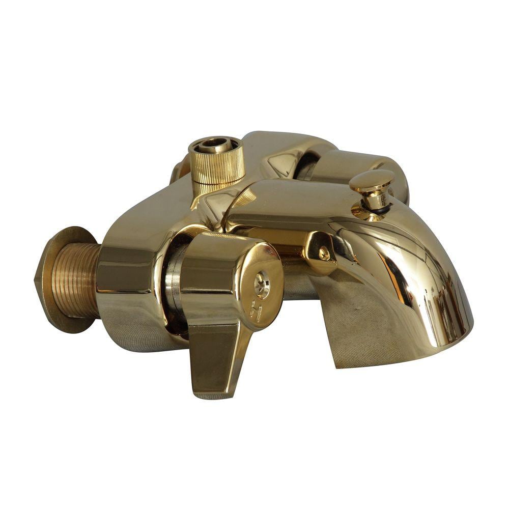 Polished Brass Wall-Mounted Lever Faucet with Diverter