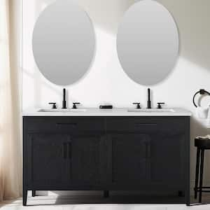 Cove 54 in. W Bath Vanity in Black Oak with Engineered Stone Top in Carrara White with White Sinks