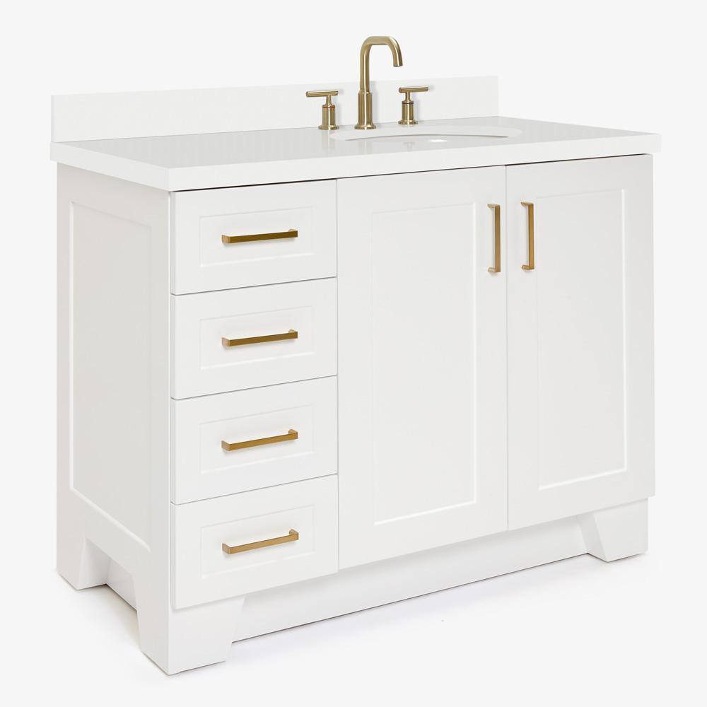 White Wood Freestanding Single Bathroom Vanity with Quartz Top