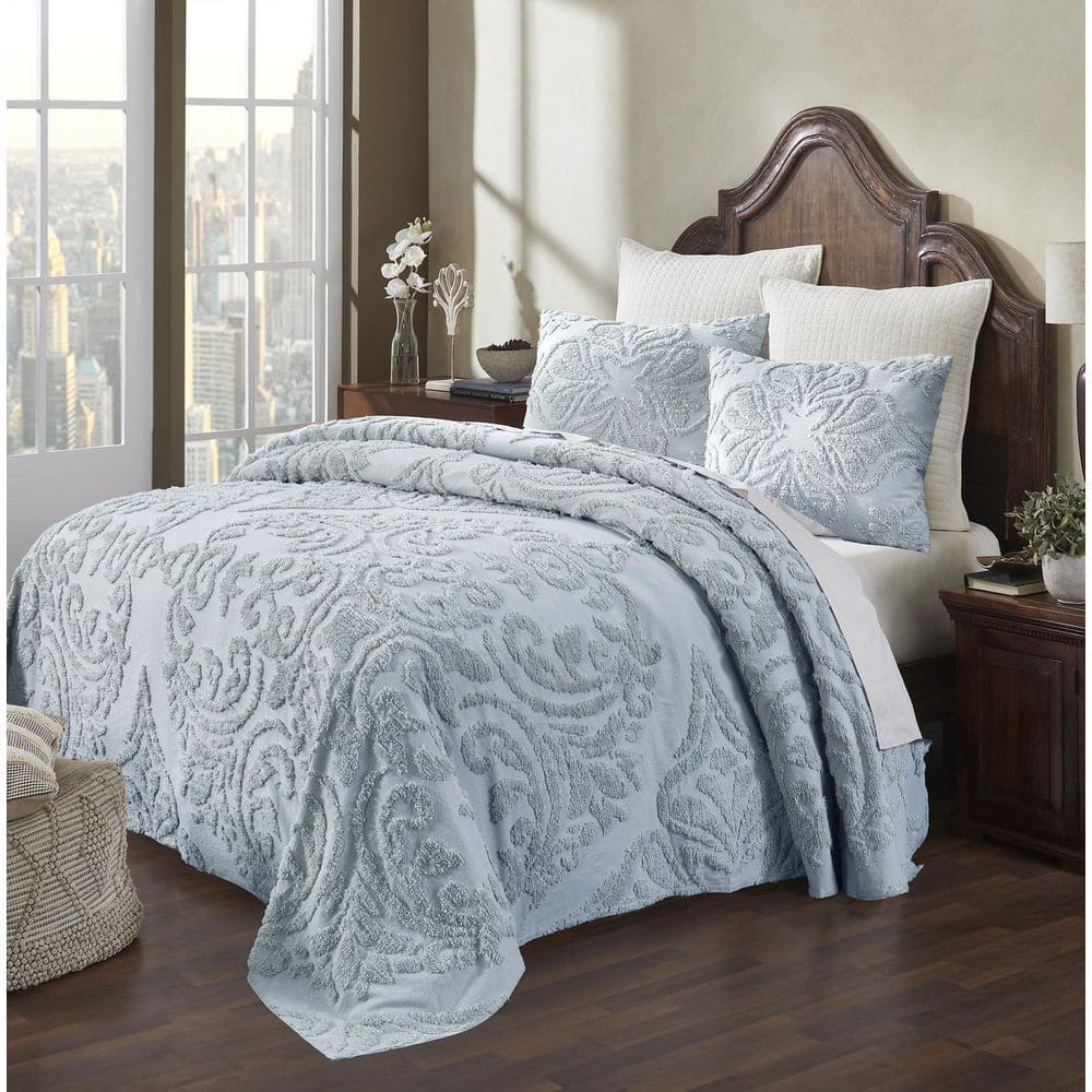 Cozy Cotton Queen Bedspread Set in Serene Blue - Comfort & Style