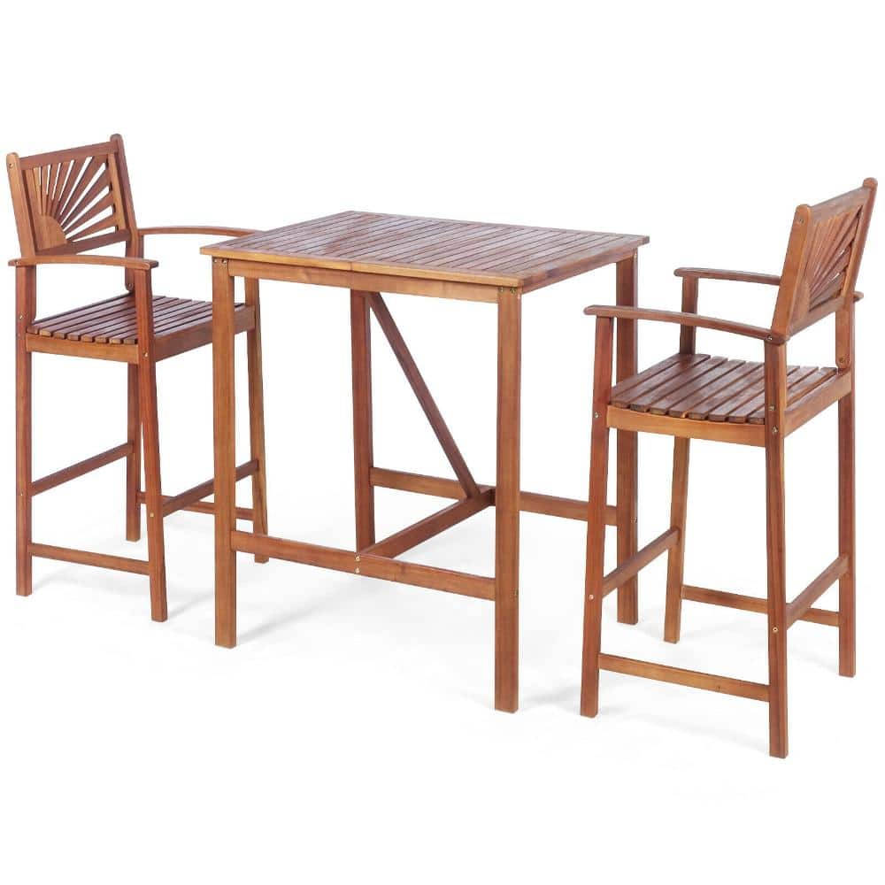 3-Piece Acacia Wood Patio Bar Set with Sunflower Backrest Chairs price history on PriceWatchPro