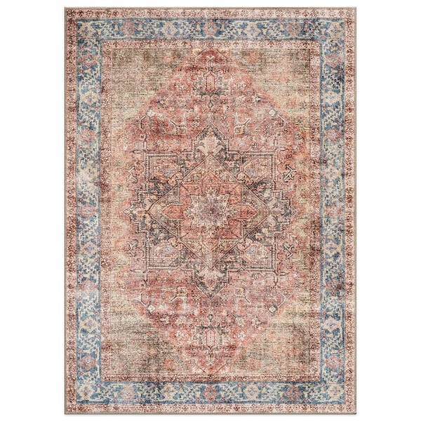 Calista Medallion Machine Washable Multi 9 ft. x 12 ft. Area Rug