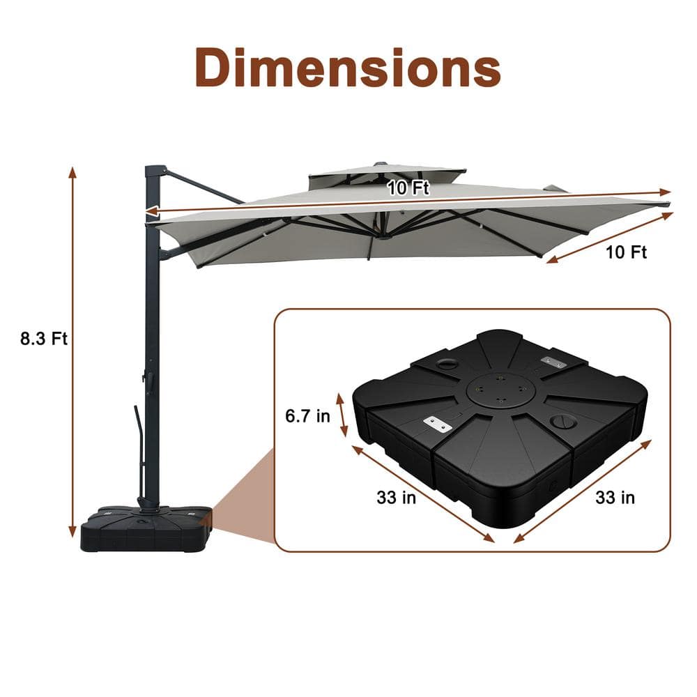 Gray Aluminum Cantilever Patio Umbrella with Rectangular Canopy