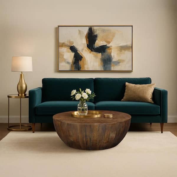 Arthur 35.5 in. Sandblasted Walnut Brown Round Drum Shaped Mango Wood Coffee Table