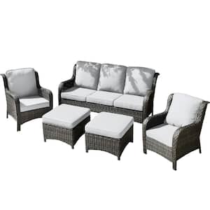 New Kenard Gray 5-Piece Wicker Outdoor Patio Sectional Conversation Set with Gray Cushions