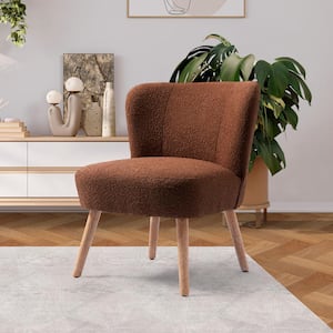 Stain Resistant Boucle Upholstered Armless Living Room Accent Side Chair, Wood Finish Tapered Legs in Rust Orange