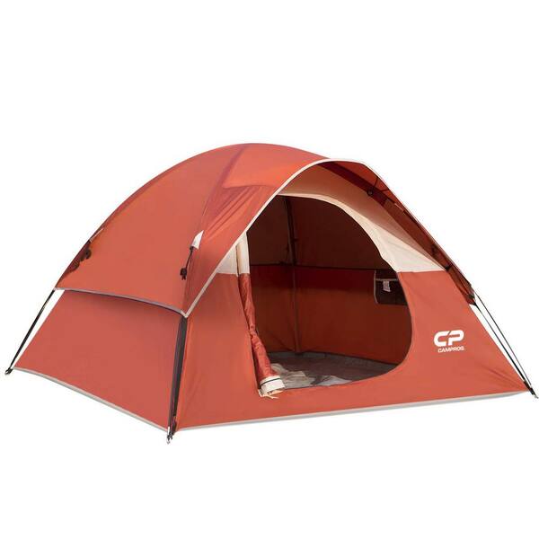 Sudzendf Red 3-Person Waterproof Windproof Dome Tents for Camping with 3 Mesh Windows