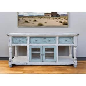 Blue, White TV Stand Fits TV's up to 70 in. with Shelves;Cabinet;Storage