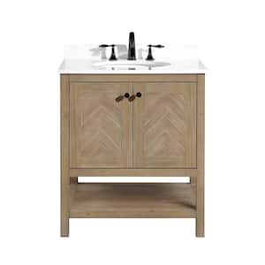 Savannah 30 in. W x 22 in. D Bath Vanity in Weathered Fir with Quartz Vanity Top in Pure White with White Basin