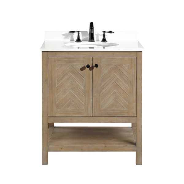 Ari Kitchen and Bath Savannah 30 in. W x 22 in. D Bath Vanity in Weathered Fir with Quartz Vanity Top in Pure White with White Basin