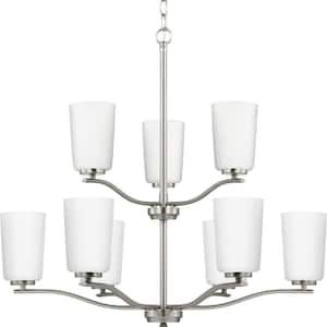 Adley Collection 9-Light Brushed Nickel Etched White Opal Glass New Traditional Chandelier