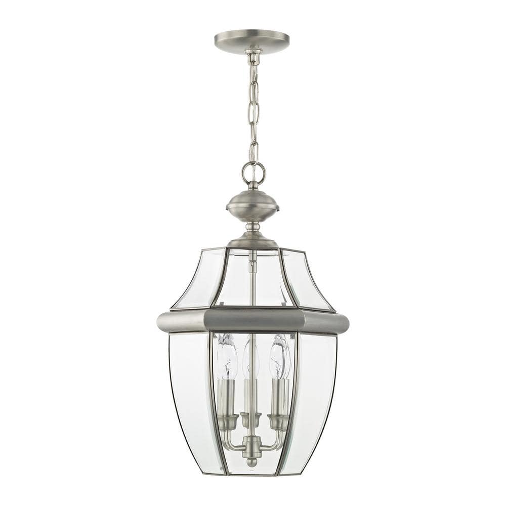 Monterey Brushed Nickel 3-Light Outdoor Pendant Lantern