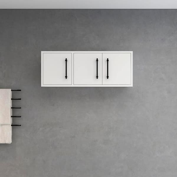 Victoria 35.6 in. W x 11.8 in. D x 13.78 in. H White Plywood Wall Overhead Floating Linen Cabinet in Gloss White