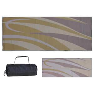 8 ft. x 20 ft. Graphic Brown/Gold Polypropylene Reversible Outdoor Camping Patio RV Mat