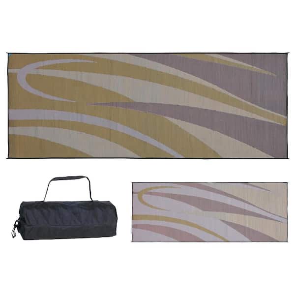 Stylish Camping 8 ft. x 20 ft. Graphic Brown/Gold Polypropylene Reversible Outdoor Camping Patio RV Mat