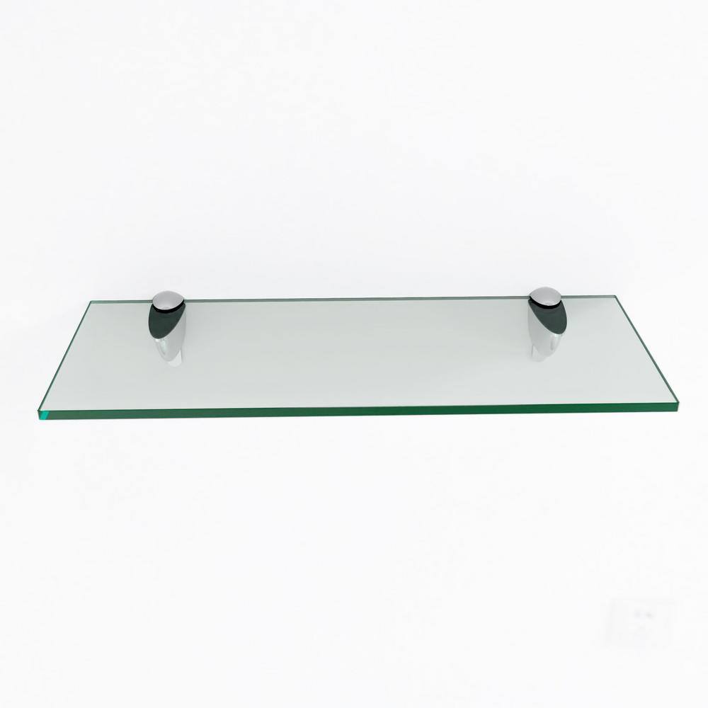 Clear Tempered Glass Floating Wall Shelf with Chrome Brackets