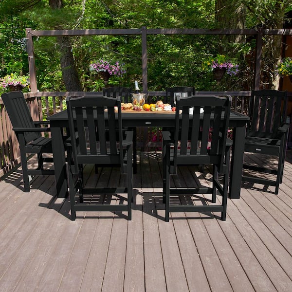 Lehigh Black 7-Piece Recycled Plastic Rectangular Outdoor Balcony Height Dining Set