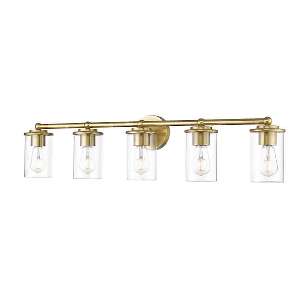 Unbranded Thayer 39 in. 5-Light Luxe Gold Vanity Light with Clear Glass Shade with No Bulbs Included