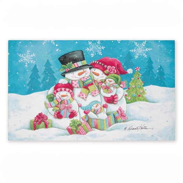 Vintage Snowman Family Green 18 in. x 30 in. Polyester Non-Slip Outdoor Door Mat