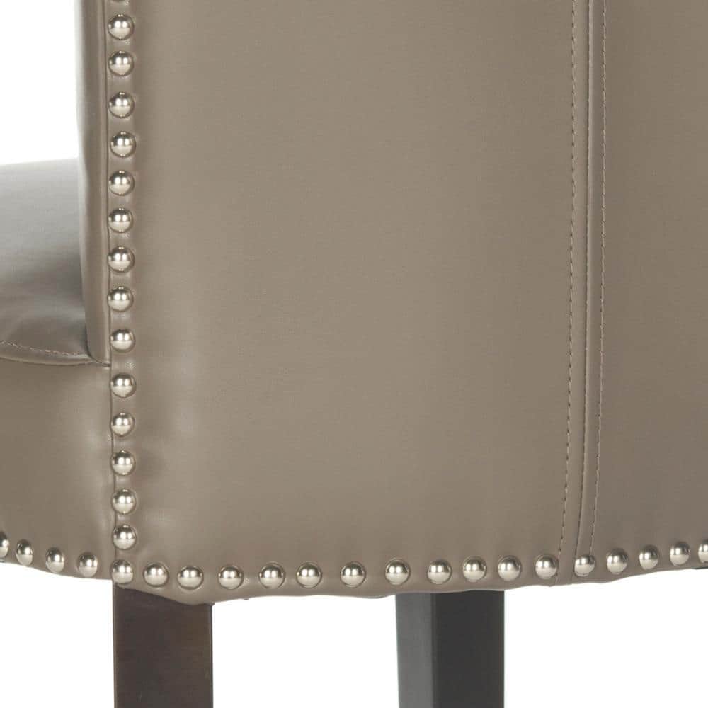Transitional Clay Gray Leather and Wood Counter Stool
