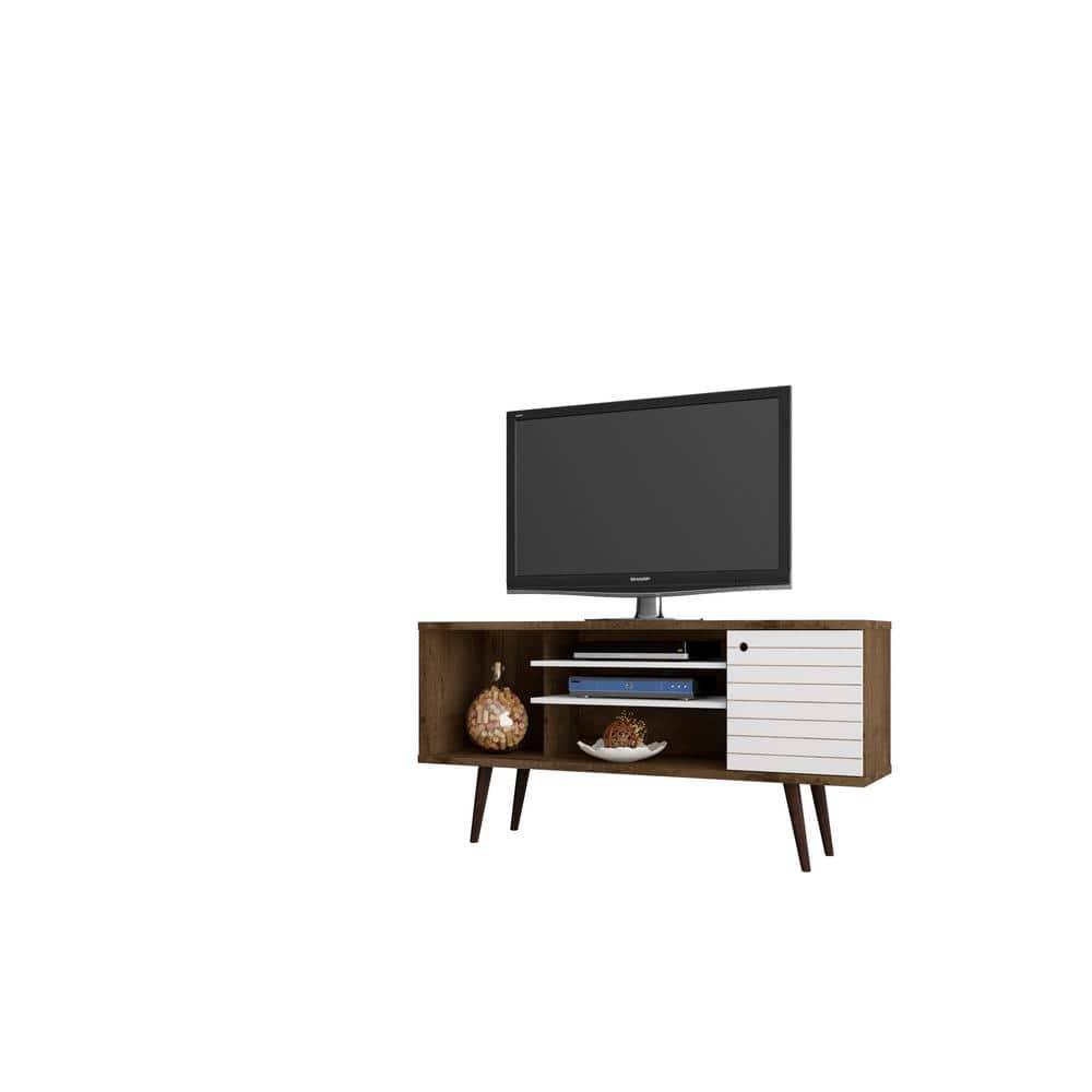Liberty 54'' Rustic Brown and White Freestanding TV Stand with Cabinet