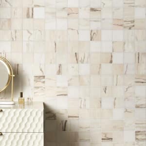 Aurora Rosa 11.73 in. x 11.73 in. Honed Marble Floor and Wall Mosaic Tile (0.95 sq. ft./Each)