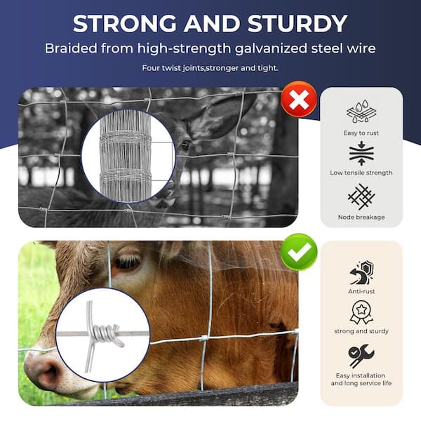 48 in. x 165 ft. 10-Gauge Galvanized Farm Mesh for Yard Livestock Animal Protection