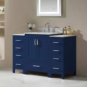 48 in. W x 22 in. D x 34 in . H Freestanding Bath Vanity in Blue with White Engineer Stone Top with White Sink