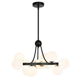 Trieste 12-Light Black/Frosted Chandelier with Glass Shades