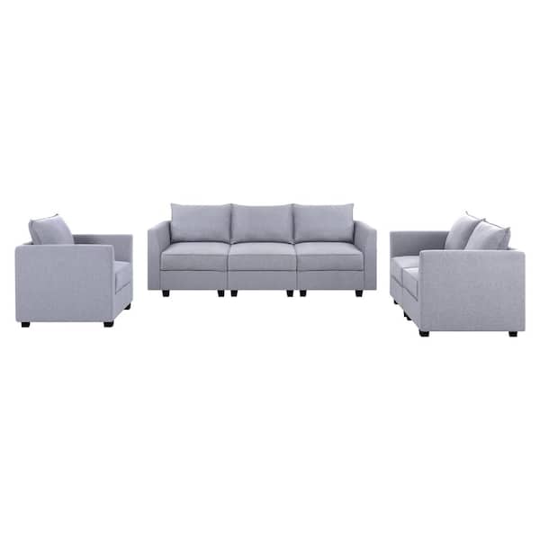 HOMESTOCK 87.01 in Modern Sofa Living Room Set - Gray Linen - Sofa Couch for Living Room/Office