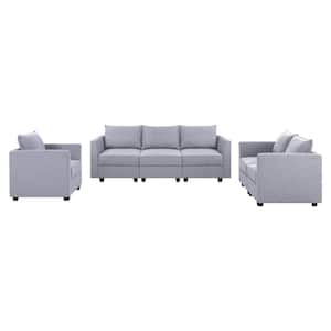 Contemporary Sofa Living Room Set - Gray Linen