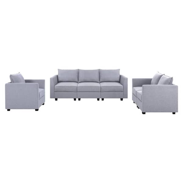 MAYKOOSH Contemporary Sofa Living Room Set - Gray Linen 64558MK - The ...