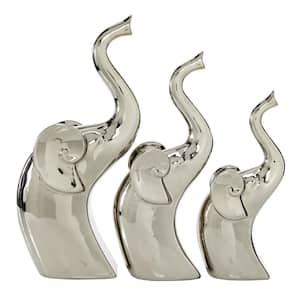 Silver Porcelain Elephant Sculpture (Set of 3)