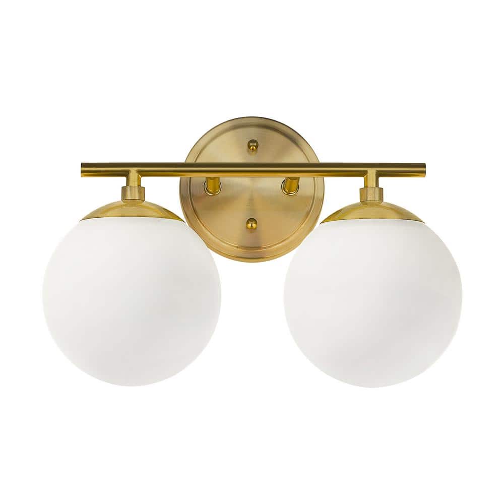 JAZAVA 15.63 in. 2 Light Indoor Gold Vanity Lights With Glass
