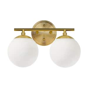 15.63 in. 2 Light Indoor Gold Vanity Lights With Glass Shade