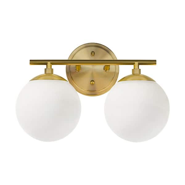 JAZAVA 15.63 in. 2 Light Indoor Gold Vanity Lights With Glass Shade